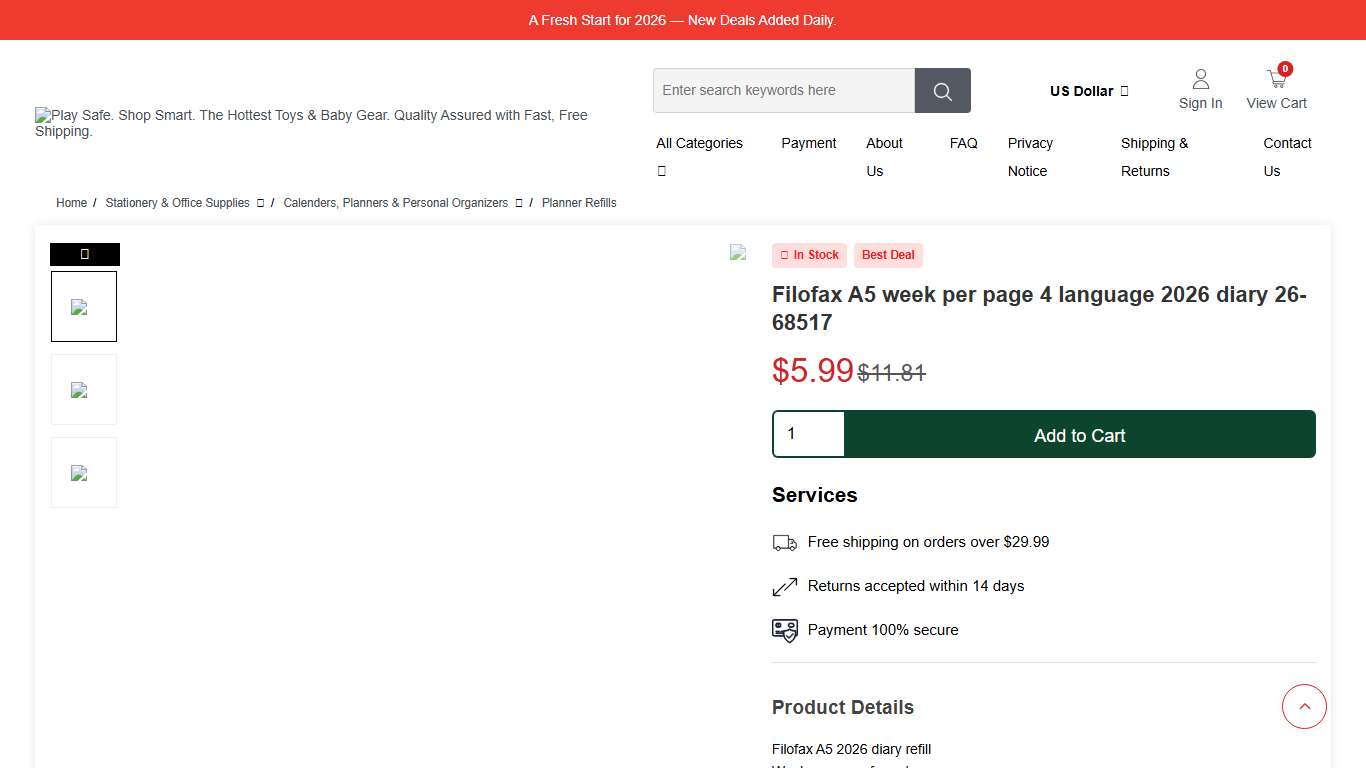 Filofax A5 week per page 4 language 2026 diary 26-68517