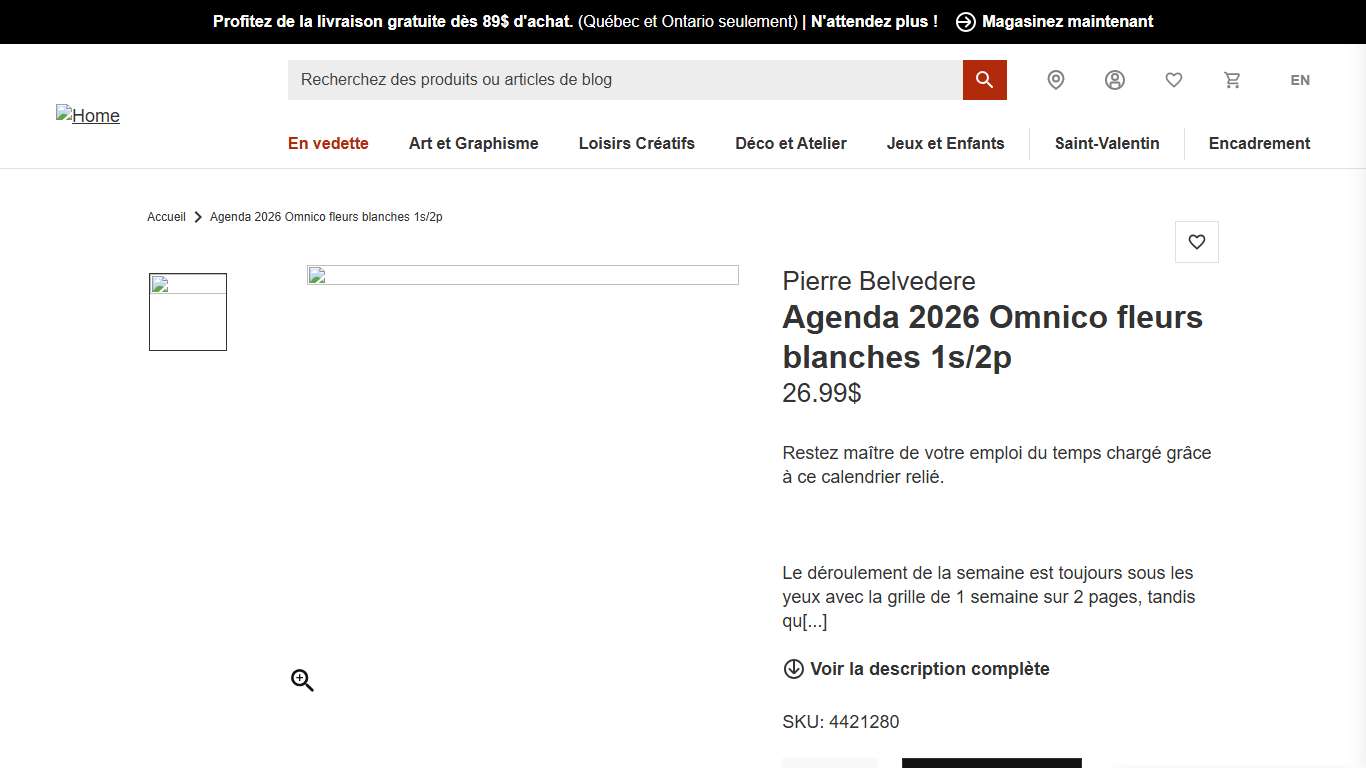 Agenda 2026 Omnico fleurs blanches 1s/2p DeSerres